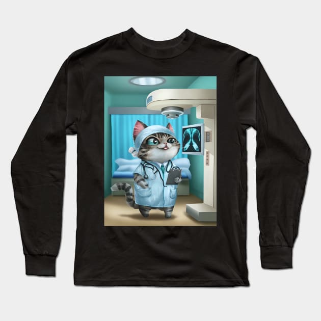 Cute radiologist cat Long Sleeve T-Shirt by Spaceboyishere